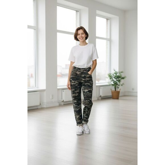 Forever 21 Camo Skinny Jeans Women Size 31Stretch Camouflage Green Denim Cuffed - Picture 10 of 10